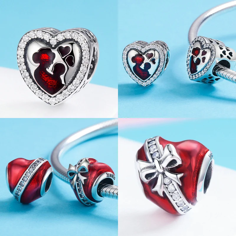 WOSTU Real 925 Sterling Silver Openwork Heart Charm Fit Original Bracelet Pendant Lucky Beads Wedding Fashion Jewelry FIC1248