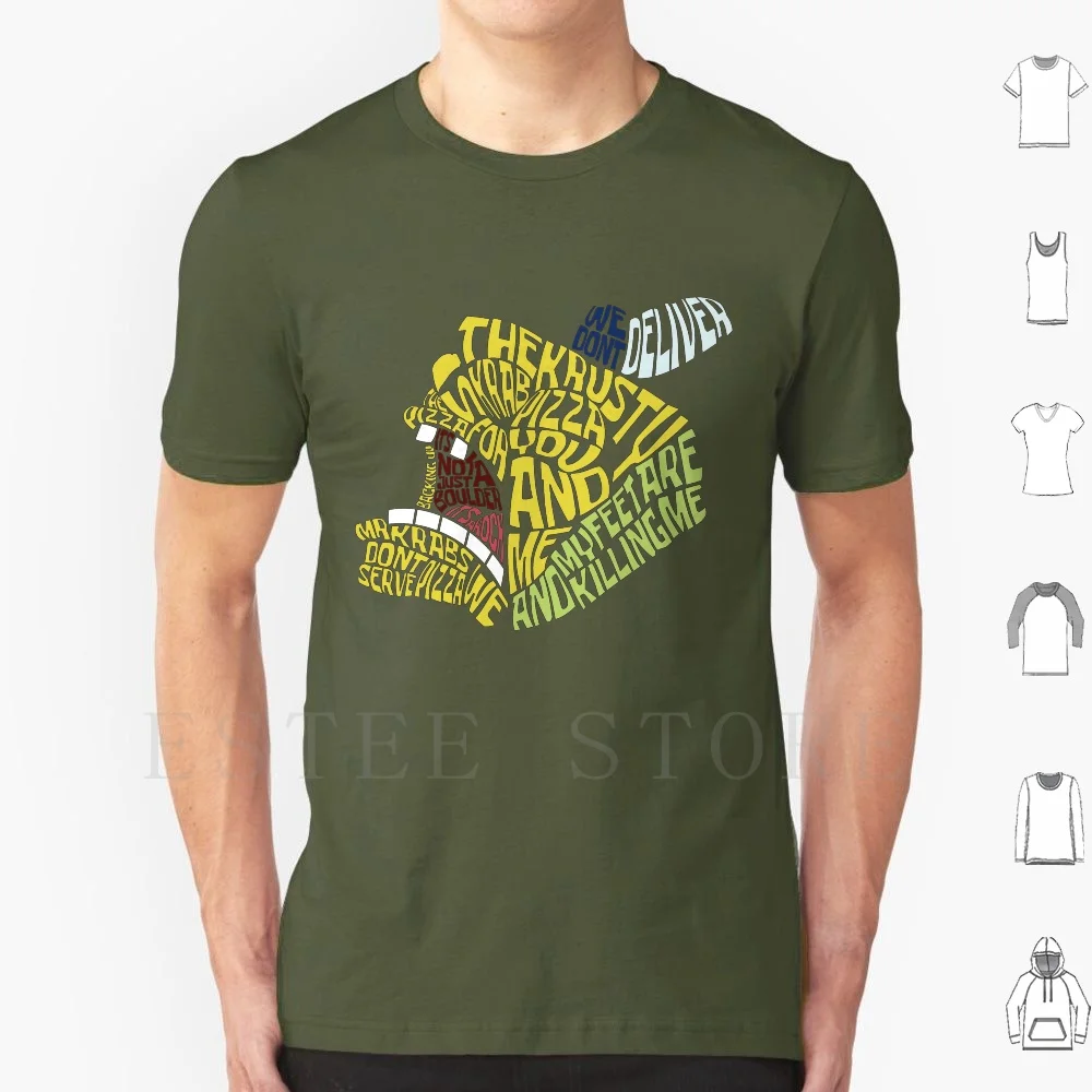 Krusty Calligram Pizza T Shirt DIY Big Size 100% Cotton Krusty Krab Pizza Song Meme Calligram Wordle