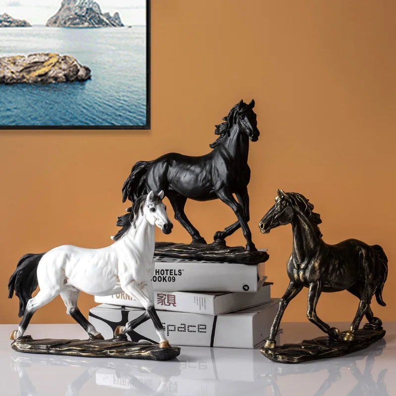 

Chinese Successfully Lucky Horse Resin Accessories Office Study Desktop Sculpture Crafts Hotel Store Table Figurines Decoration