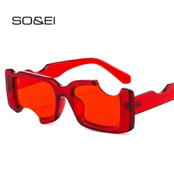 SO&EI Ins Popular Fashion Unique Rectangle Sunglasses Women Vintage Candy Color Eyewear Men Square Shades UV400 Sun Glasses