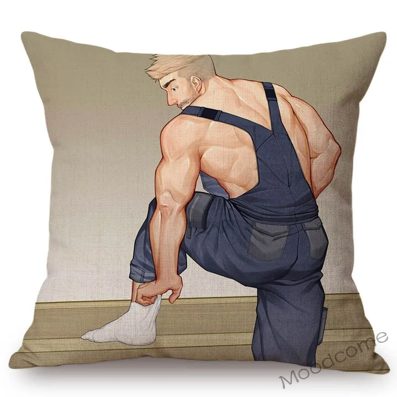 Naughty Cozy Sexy Bear Guy Man Hot Jock Male Boy Gay Comics Art Sofa Pillow Cover Muscle Gym Decoration Linen Cushion Cover Case