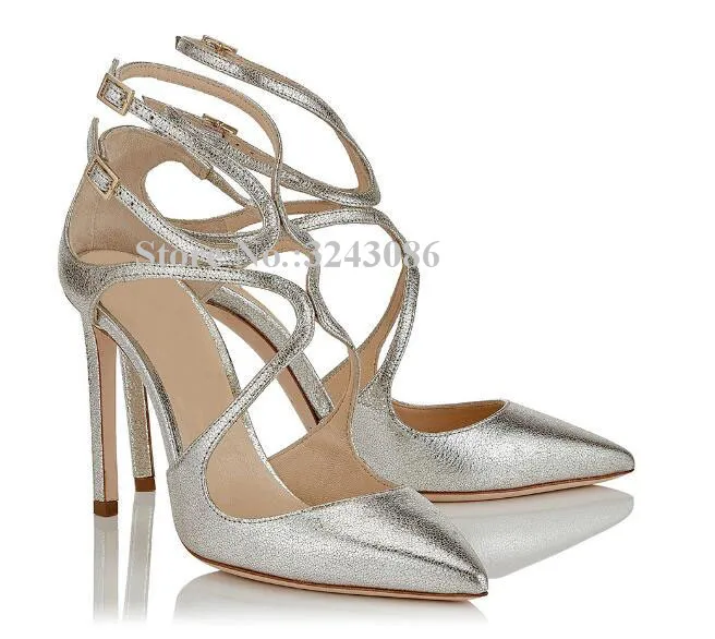 Lady New Gold Straps High Heel Sandals Shoes Fashion Best Design Buckle Stiletto Heel Pumps Sandals Women Large Size Party Shoes