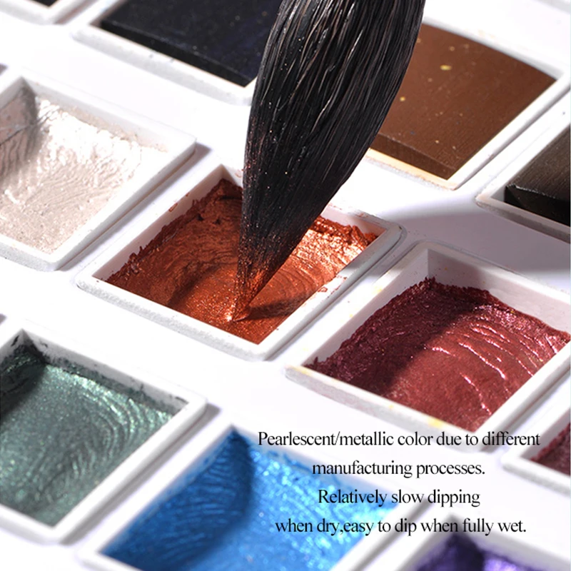 12 Colors Solid Watercolor Paints Set Textured Pearlescent Pigment Metallic Glitter Acuarela Suit Portable Art Supplies image 6