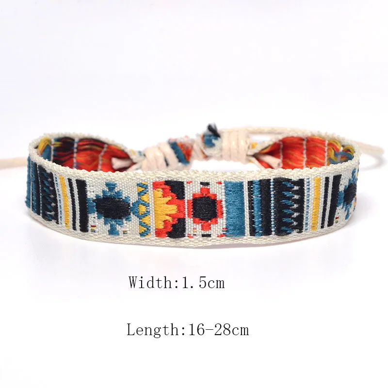 Bright Ethnic Folk Cotton And Linen Bracelet Retro Handmade Cord Embroidery Hippie Friendship Wrap Bracelets Women