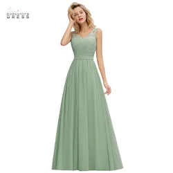 Vestido De encaje verde para dama De honor, traje largo corto con cuello en V, línea A, para fiesta De boda