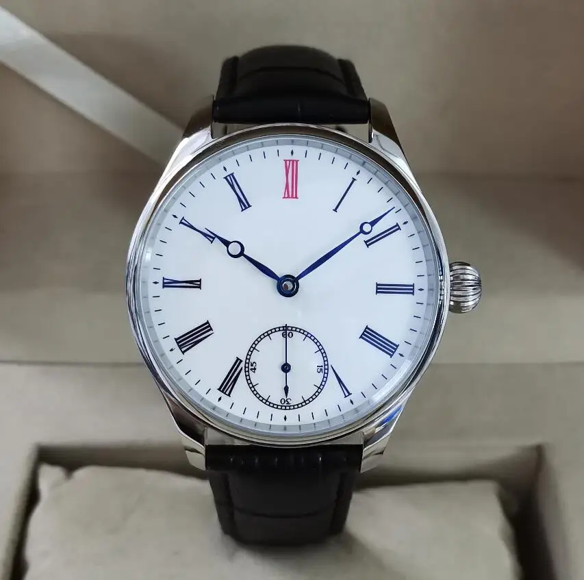 GEERVO No logo 41mm White dial Roman number red 12 Manual mechanical men\'s Watch sapphire crystal or mineral glass