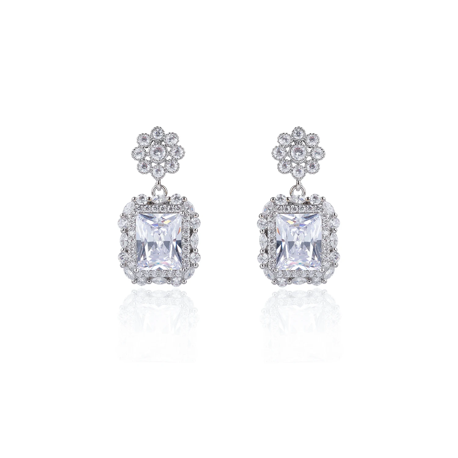 

Square Cubic Zircon Earrings for Wedding,Flower CZ Dangle Earring for Women,Girls Jewelry Accessories CE11688