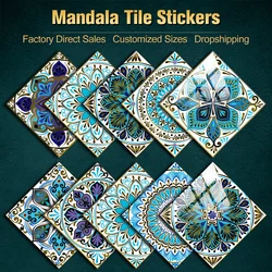 10pcs/set Mandala Crystal Hard Film Tiles Wall Stickers Kitchen Bathroom Wardrobe Decoration Art Mural Waterproof PVC Wall Decal