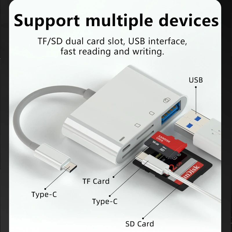 UTHAI C05 Four-In-One Multi-Function Card Reader Type-C Docking Station High-Speed 3.0 USB To TF SD Converter All-In-One