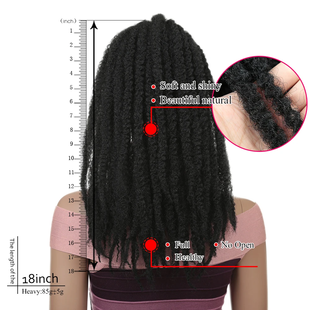 Golden Beauty syntetyczny włosy z włókna wysokowytrzymałego perwersyjne kręcone miękkie 18 Cal Afro Twist Braid sznurkiem kucyk czarna klapka