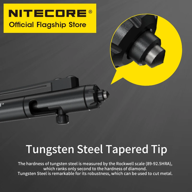 NITECORE ปากกายุทธวิธีสลักเกลียวแบบสองทิศทางสำหรับงาน NTP31 CNC ปากกาลูกลื่นป้องกันตนเอง + ตัวทุบกระจกปลายเรียวทำจากเหล็กทังสเตน