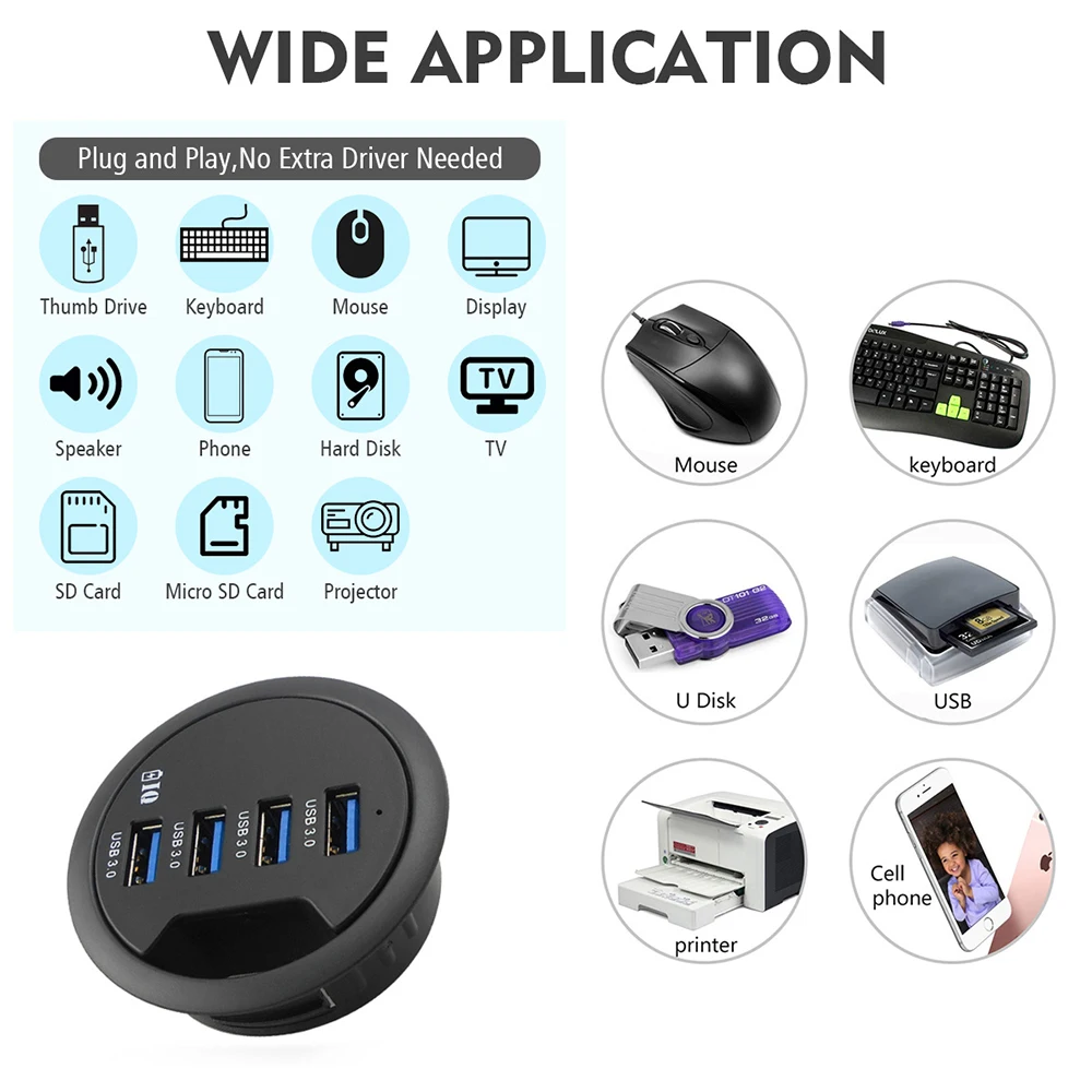 Airies USB de bureau avec 2 ports USB3.0, adaptateur de type C pour ordinateur de bureau, ordinateur portable, support de bureau, répartiteur USB 3.0