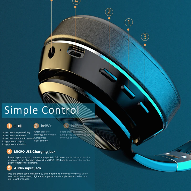سماعة بلوتوث لاسلكية قابلة للطي ، دعم بطاقة TF/FM ، راديو 8D ، ستيريو ، مع ميكروفون عالي الدقة ، لهاتف xiaomi Tv Pc