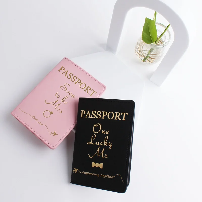 Leather Couple Travel Document Bag, Passport Cover, Passport Holder, PU Butterfly Bronzing Memo Holder