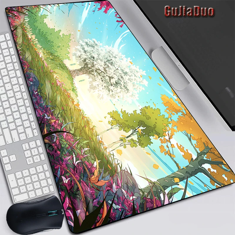 GuJiaDuo Comfortable Cartoon Scenery Large Mouse Pad Gaming Accessories Kawaii Desk Mat Non-slip Keyboard Anime Mousepd Carpet