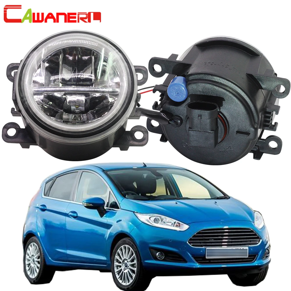 Cawanerl For Ford Fiesta 2001-2015 Car LED Lamp 4000LM Front Fog Light + Angel Eye Daytime Running Light DRL 12V High Bright