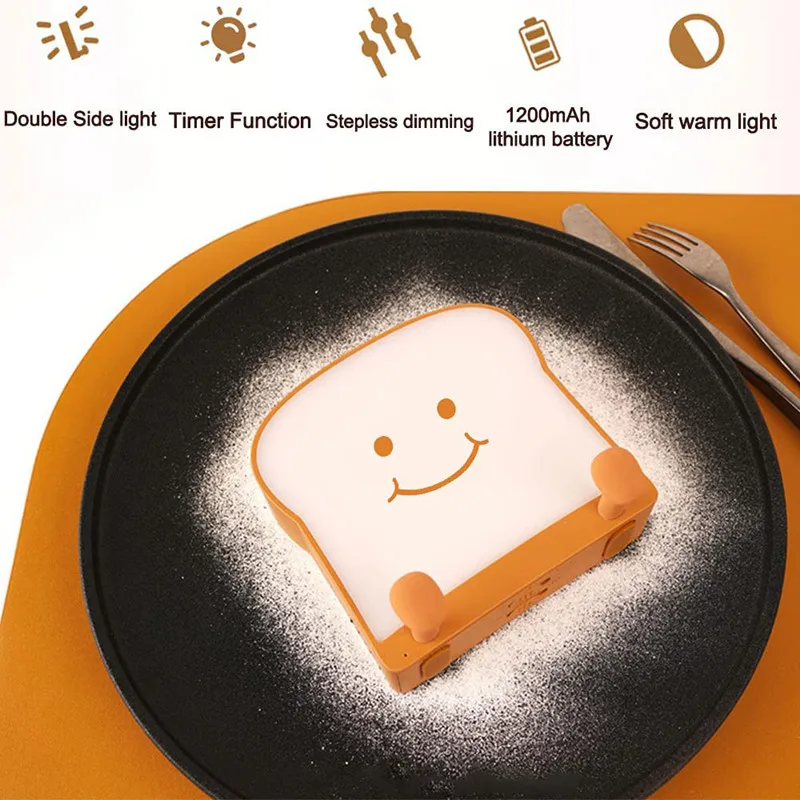 Toast Night Light Silicone Kids Nihgt Light USB Rechargeable Touch Sensor Cute Nuresery Night Light For Toddler Boys Girls Gifts