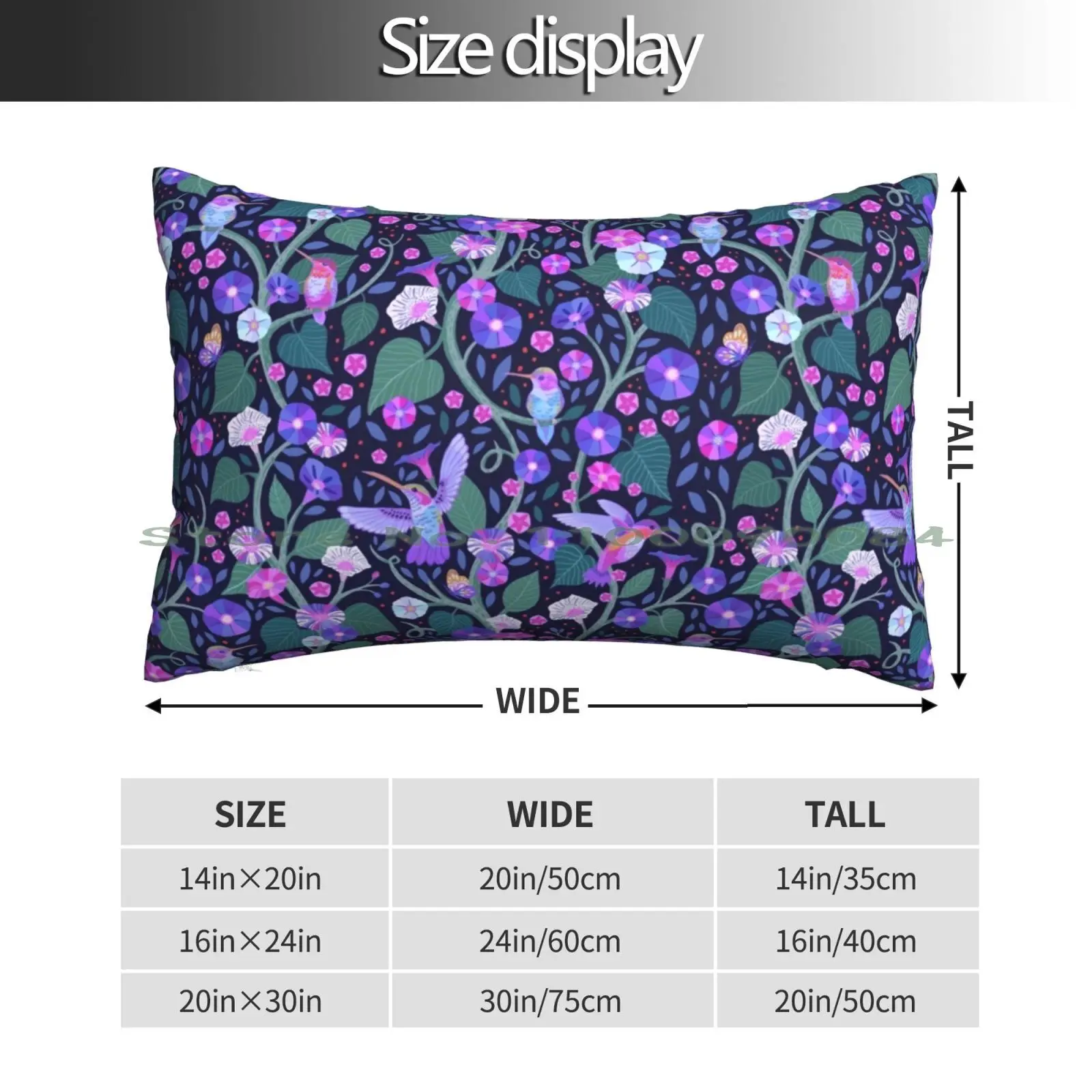 Good Morning Glories Pillow Case 20x30 50*75 Sofa Bedroom Blue Purple Hummingbirds Garden Pink Flowers Flowering Vines Long