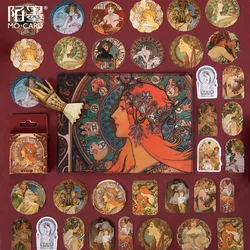 Alphonse Maria Mucha's Song Series Paper Small Diary Mini Cute box Stickers set Scrapbooking Kawaii Flakes Journal Stationery