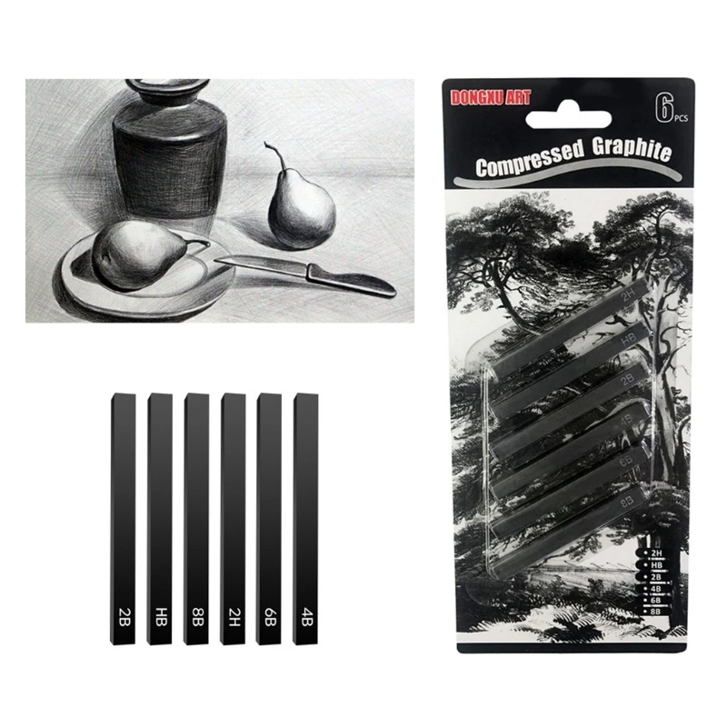 6 sztuk profesjonalne ołówki węglowe skompresowane kwadratowe kije szkic ołówkiem do szkicowania cieniowania rysowanie artystów DIY