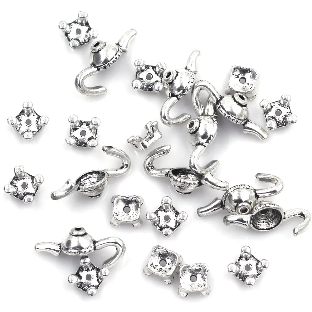 20Sets End Beads Cap Teapot Cute Silver Tone Metal Fit Charms Bracelets Jewelry DIY Findings 21x12mm