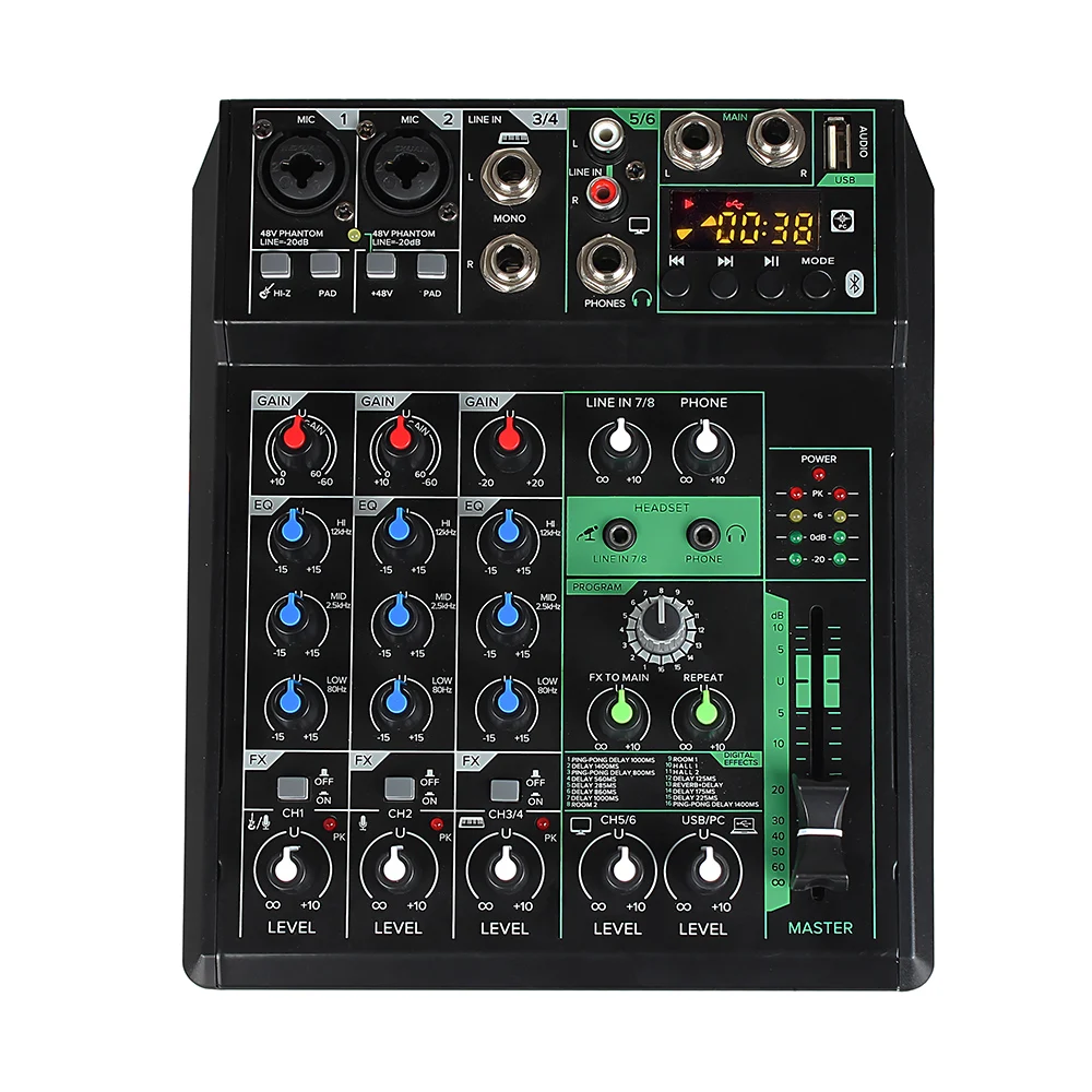 NS-8FX 4-channel USB Audio Mixer Fantasy Power Multi-function Mixer 48V Mixing Console