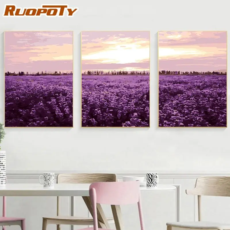 

RUOPOTY Frame DIY Painting By Numbers Lavender Flower Field Landscape Paint By Numbers Acrylic On Canvas Home Decor Gift