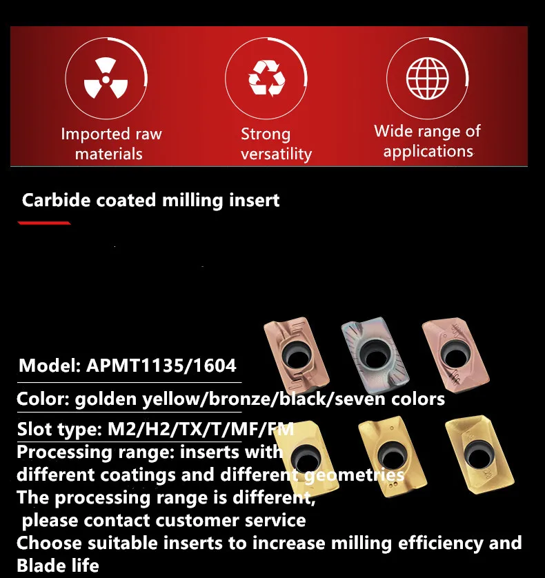 10pcs APMT1135PDER-H2 M2 PR XG20 밀링 인서트 초경 삽입 선반 커터 커터 스테인리스