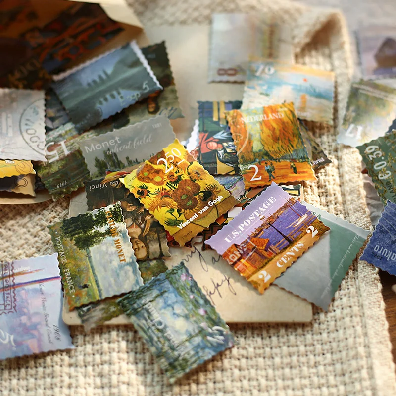 45 PCS Vintage Van Gogh Monet World Famous Painting Collection Decorative Stickers for Scrapbooking DIY Sealing Crafts