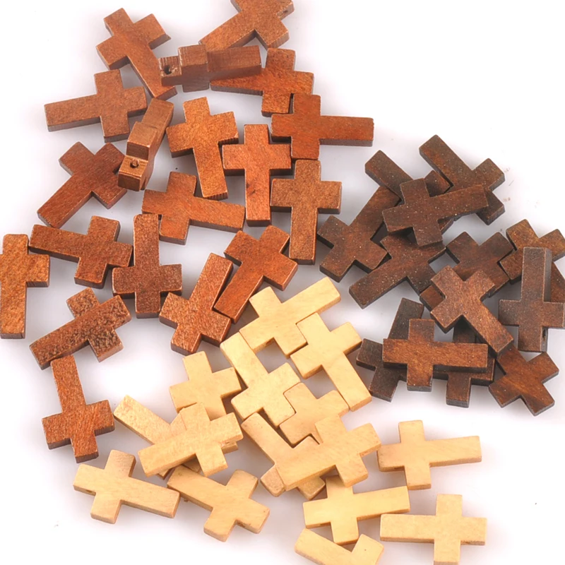 50pcs Natural wood cross Pendant Jewelry Findings fashion Charms Handmade Necklace Accessories mt2575