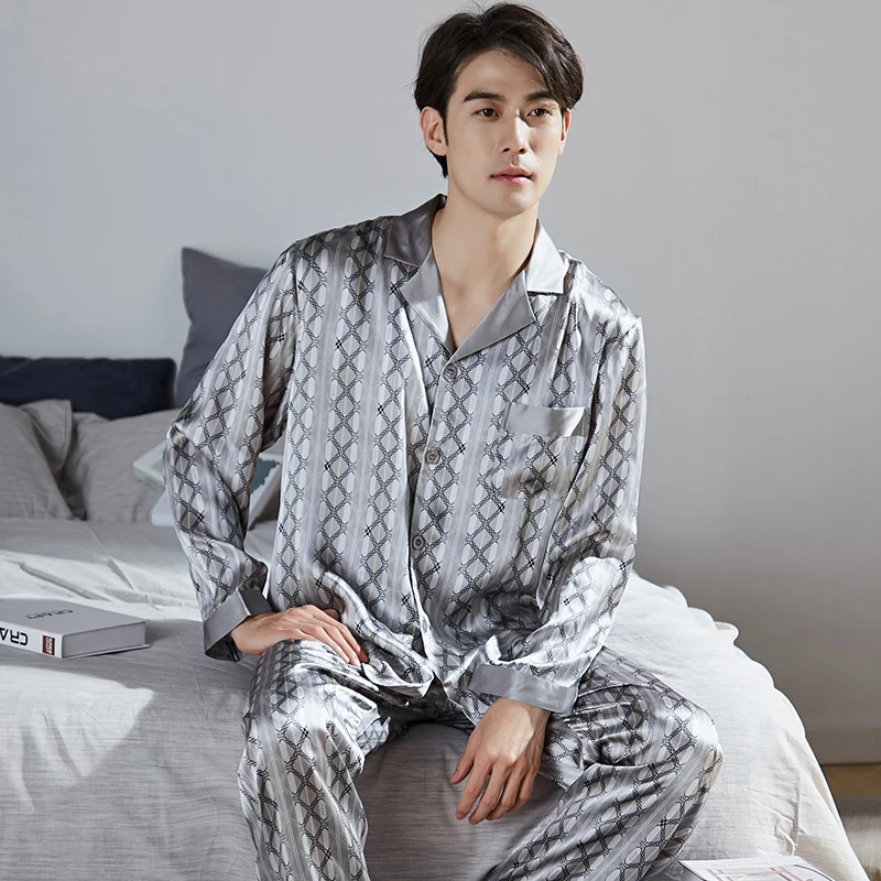 100% Real Silk Pajama for Men Lounge Sleepwear Pyjamas Satin Pijamas Hombre PJ Home Clothes Male Hangzhou Pure Silk Pajamas Sets