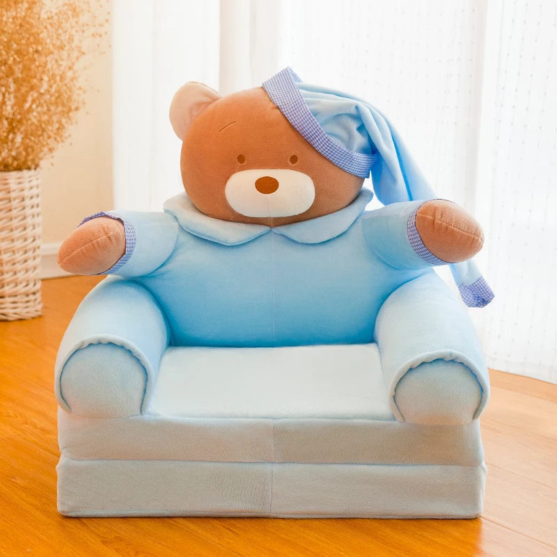 Kids Small Chair Sitting Seat Children Baby Cartoon Animals Plush Soft Comfortable Sofa 115cm Folding Bed Cover Detachable