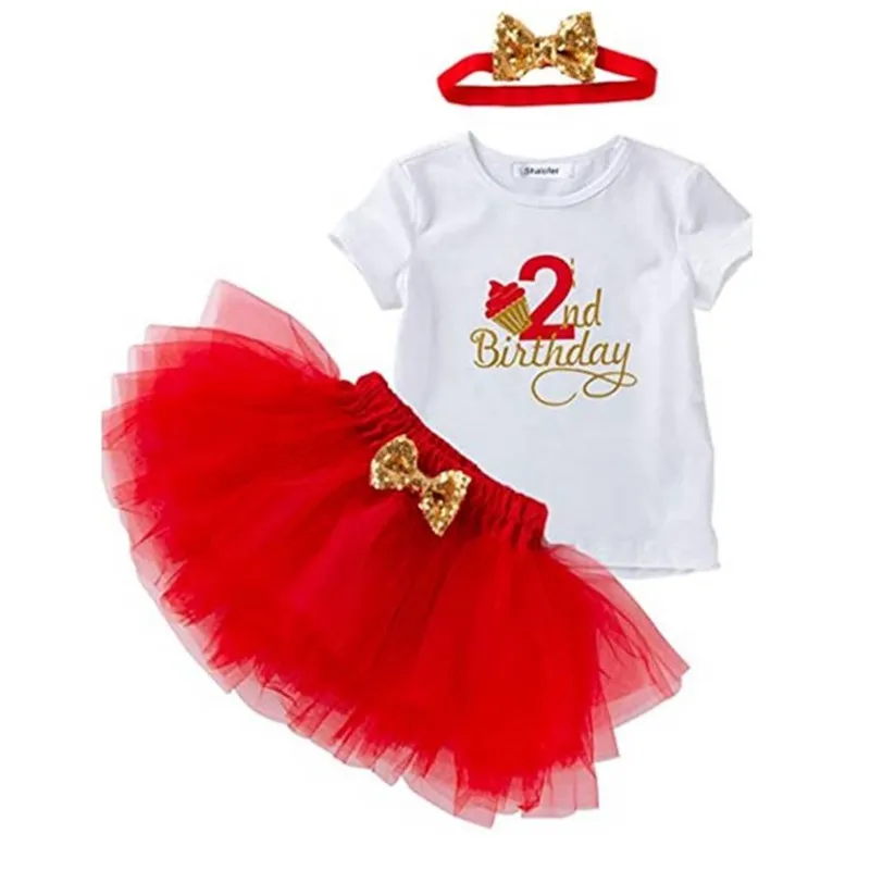 2 Tahun Ulang Tahun Pakaian Bayi Gadis Ulang Tahun Gaun Merah Muda Tutu Kue Pakaian Bayi Anak Perempuan Baptisan Pakaian dengan Ulang Tahun Mahkota