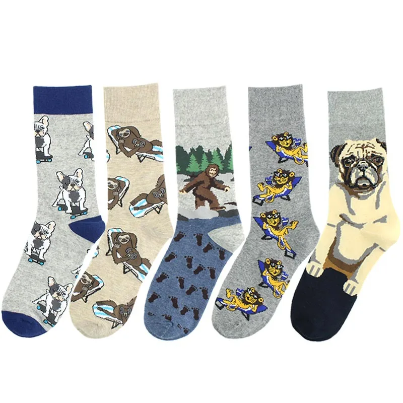 Drop Ship Crew Fashion Funny Socks Chimpanzee Pug Bull Bulldog Sloth Snail Boston Terrier Monkey Dog Puppy Animal Dropship