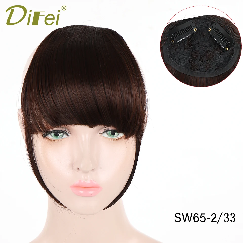 DIFEI Hair Clip Bangs Synthetic Wig For Women\'s Natural Fake Hair Short Neat Front Piece Clip In Hair Extensions Black Red Brown