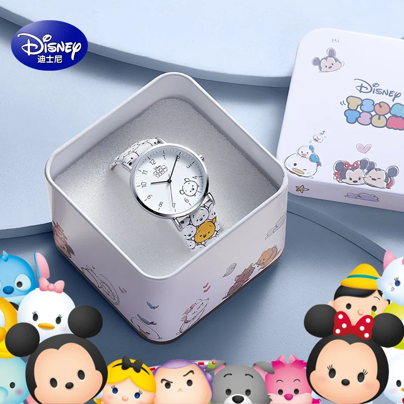 Disney Originele Kinderen Unisex Tsumtsum Cartoon Japan Quartz Casual Horloge Graffiti Pu Band Boy Girl Jeugd Tiener Student