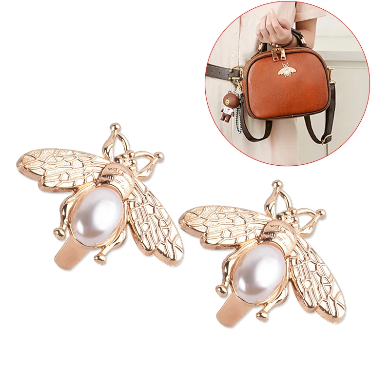 2x Light Gold Metal Bee For Purse Decoration, Bee With Rhinestone For Sale