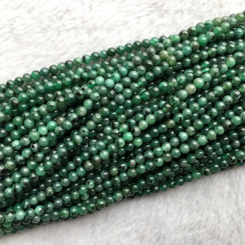 Genuine Natural Columbia Emerald Green Semi-precious stones Round Beads 15