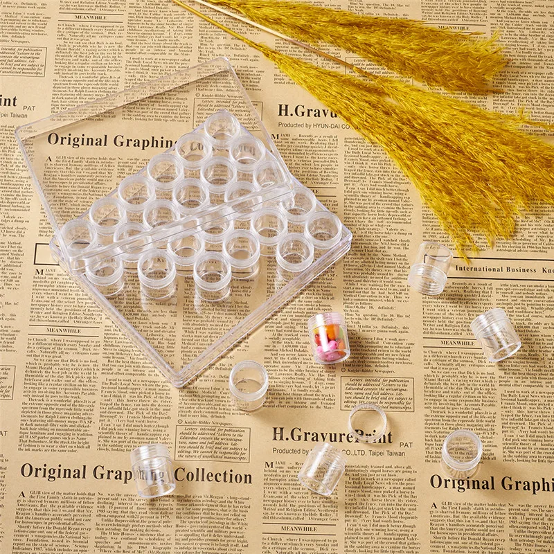 Clear Plastic Column Bead Containers Seed Beads Storage Box for Jewelry Packaging Tool Nail Storage Box Rectangle 26x29mm