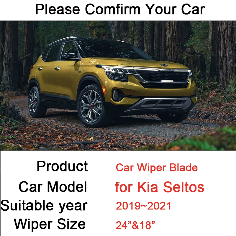 for Kia Seltos 2019 2020 2021 Two Rubber Wiper Snow Scraping Blade Frameless Front Windshield Brushes Car Accessories Stickers