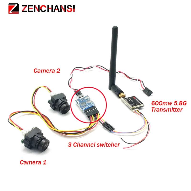 Caméra fpv 3 canaux CMOS 1000TVL avec double antenne 5.8G 40ch, lunettes vidéo FPV 3 pouces, casque HD