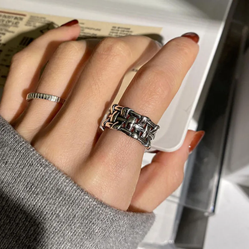 Foxanry Silver Color Width Rings for Women Couple New Fashion Creative Vintage Winding Geometric Punk Party Jewelry Gifts