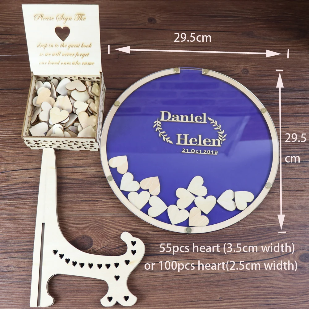 Personalised Wedding Round Shaper Guest book Drop box signature Guestbook Wishes Bank alternative 3D Drop Top Guest Book