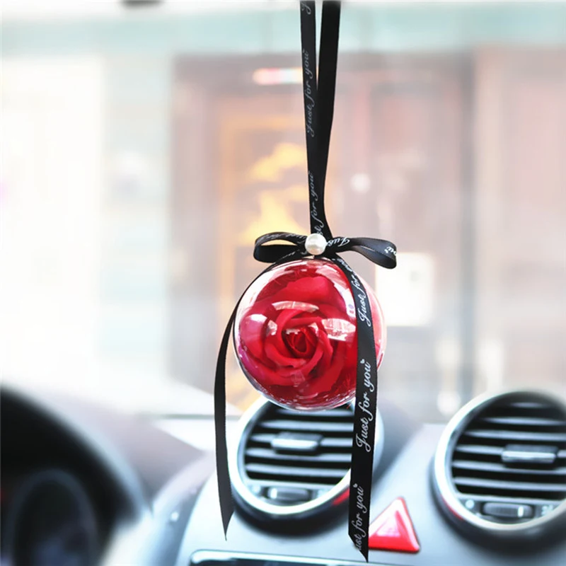 Car Rearview Mirror Rose Hanging Ornaments Car Pendant Everlasting Rose Soap Flower Decoration Colorful Pendant Gifts