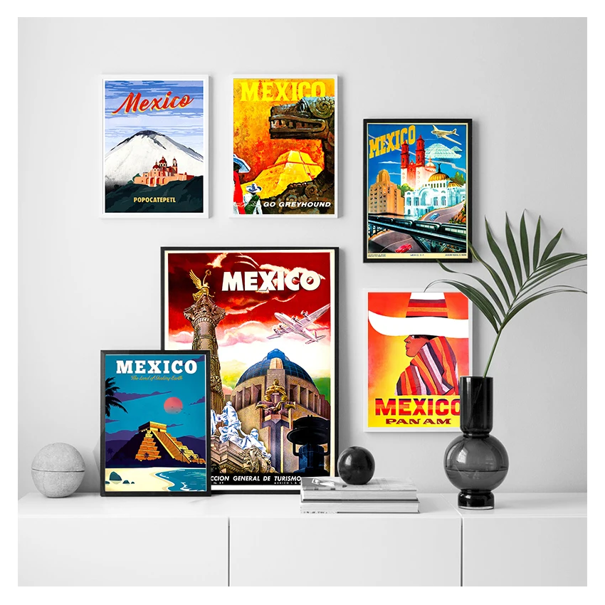 Poster Canvas Paintings Vintage Wall Kraft Posters Coated Wall Stickers Home Decorative Gift Mexico Mayan Pyramid Art Travel