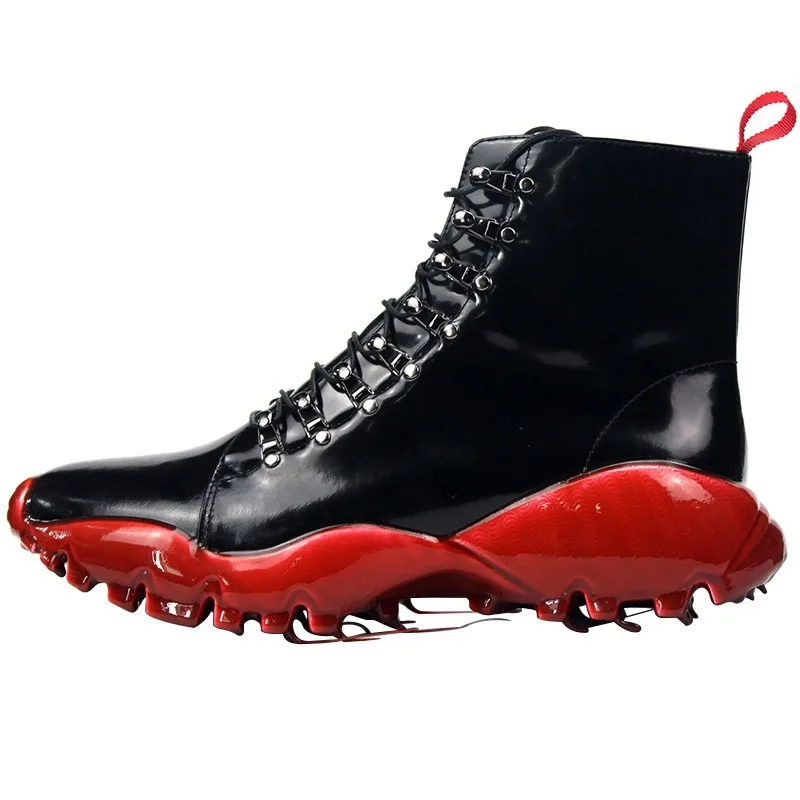 

Brand Lace Up Platform Boots Men Street Designer Red Casual Ankle Shoes Luxury Genuine Leather High-Top Sneakers Plus Size 45