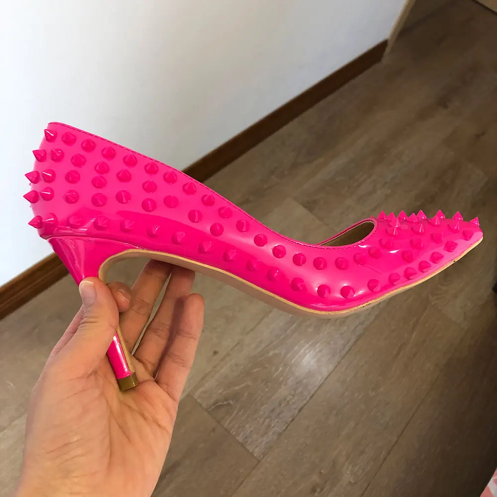 Tikicup Rose Pink Sexy Women Spikes décolleté a punta décolleté da donna Slip On tacchi alti con borchie scarpe eleganti da festa progettate