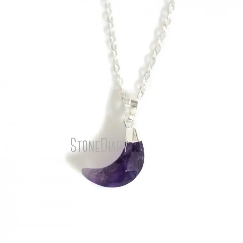 

NM14629 10Pcs Sliver Plated Faceted Moon Chains Necklaces Dog Teeth Amethysts Chains Necklaces For Sale 16inch-20inch