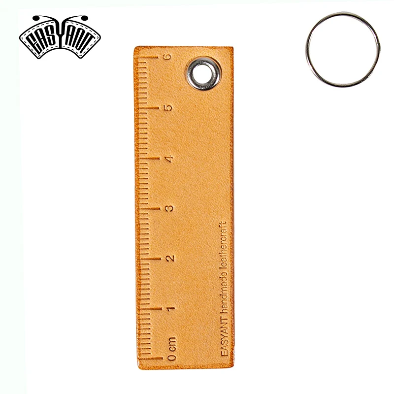 Mini Leather Outdoor Every Carry Pocket Keychain Decorated Ruler Brown