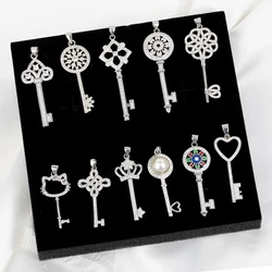 Juya Gold Silver Plated Micro Pave Ziron Cat Flower Love Key Charms For DIY Women Wedding Birthday Statement Necklace Making